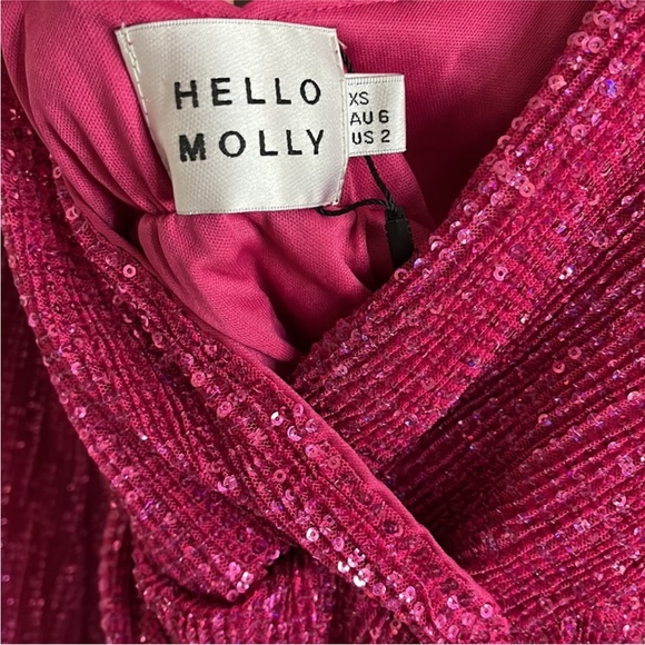 Hello Molly NEW Pink Static Memory Sequin Belted Mini Dress Size 2 - Picture 4 of 4